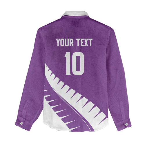 Custom New Zealand Cricket Women Casual Shirt Kiwi Birds Haka Dance Purple Fern Sporty Style