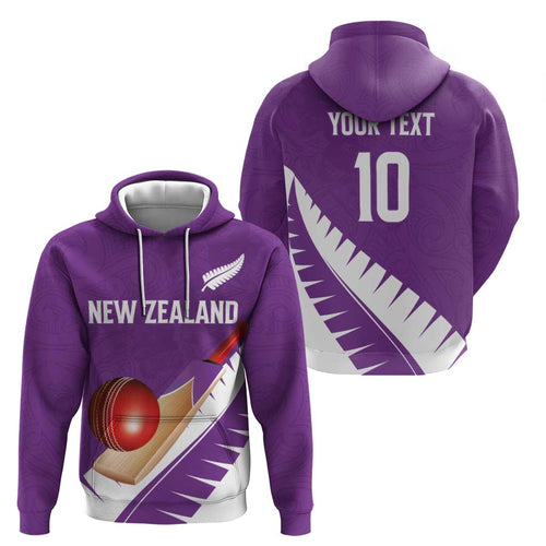 Custom New Zealand Cricket Zip Hoodie Kiwi Birds Haka Dance Purple Fern Sporty Style