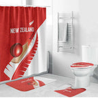 New Zealand Cricket Bathroom Set Kiwi Birds Haka Dance Red Fern Sporty Style