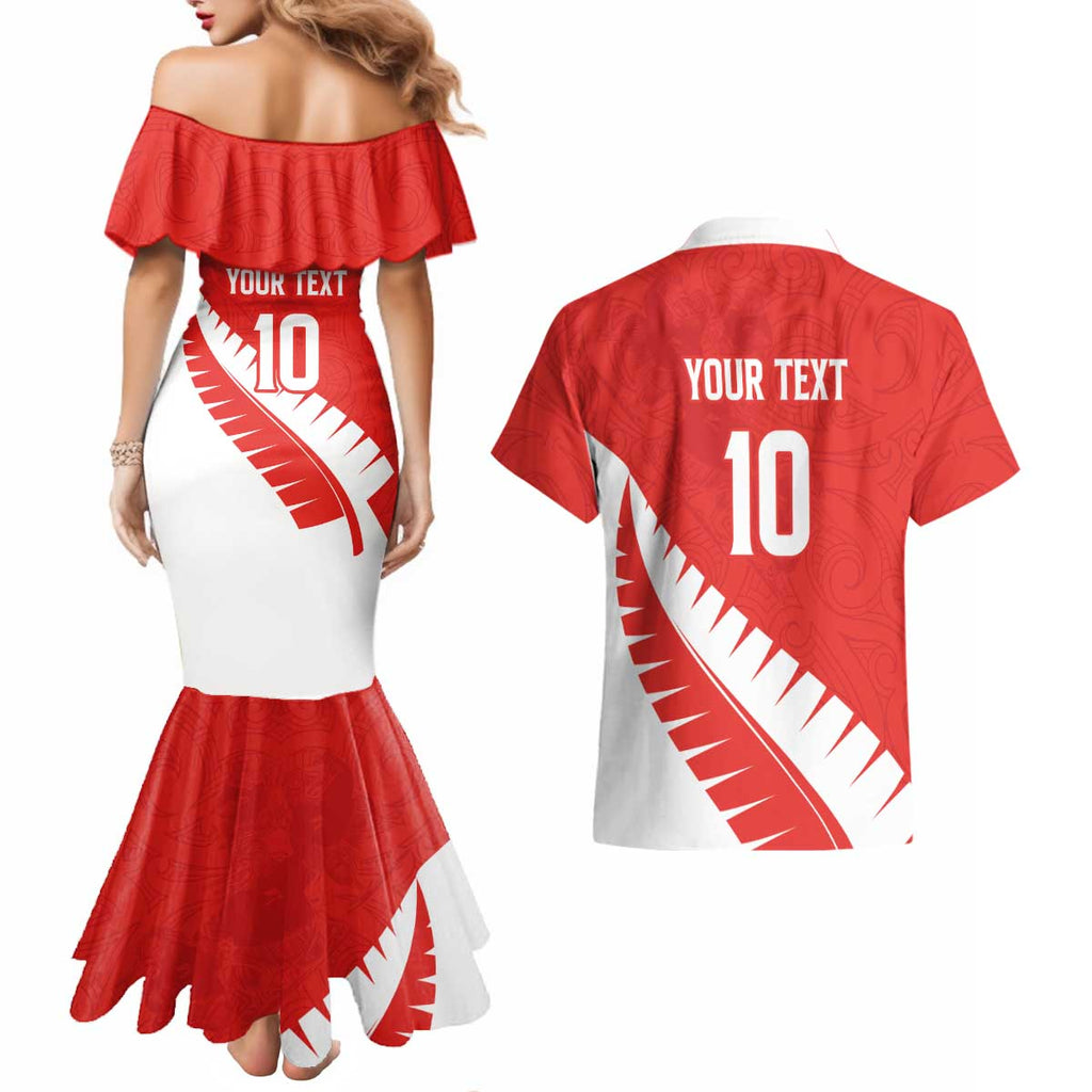 Custom New Zealand Cricket Couples Matching Mermaid Dress and Hawaiian Shirt Kiwi Birds Haka Dance Red Fern Sporty Style