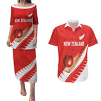 Custom New Zealand Cricket Couples Matching Puletasi and Hawaiian Shirt Kiwi Birds Haka Dance Red Fern Sporty Style