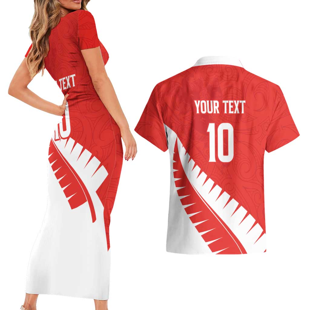 Custom New Zealand Cricket Couples Matching Short Sleeve Bodycon Dress and Hawaiian Shirt Kiwi Birds Haka Dance Red Fern Sporty Style