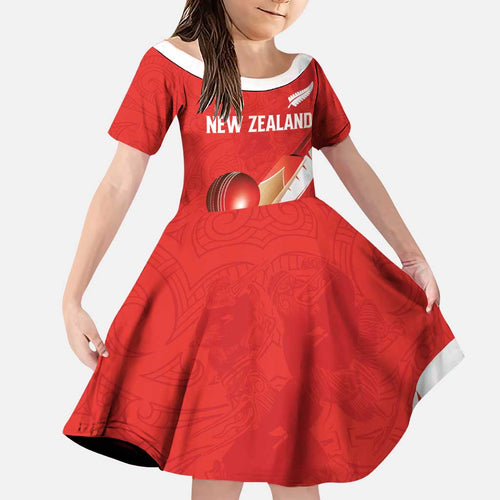 Custom New Zealand Cricket Family Matching Short Sleeve Bodycon Dress and Hawaiian Shirt Kiwi Birds Haka Dance Red Fern Sporty Style
