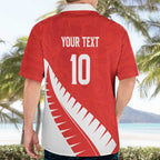Custom New Zealand Cricket Hawaiian Shirt Kiwi Birds Haka Dance Red Fern Sporty Style