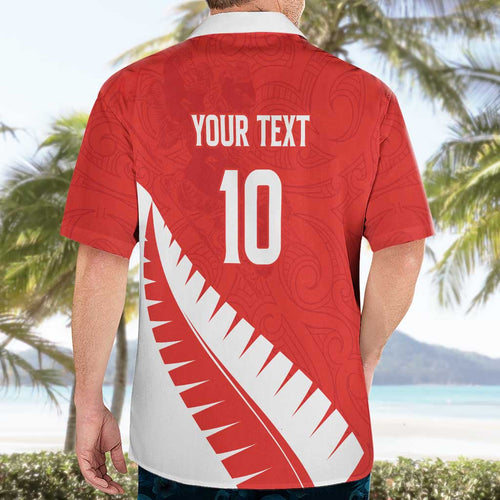 Custom New Zealand Cricket Hawaiian Shirt Kiwi Birds Haka Dance Red Fern Sporty Style