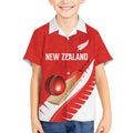Custom New Zealand Cricket Kid Hawaiian Shirt Kiwi Birds Haka Dance Red Fern Sporty Style