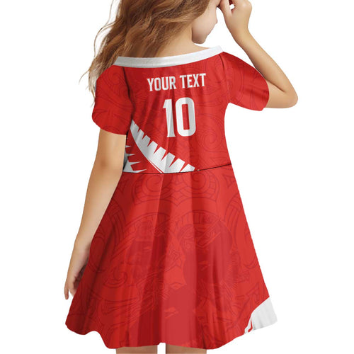 Custom New Zealand Cricket Kid Short Sleeve Dress Kiwi Birds Haka Dance Red Fern Sporty Style