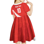 Custom New Zealand Cricket Kid Short Sleeve Dress Kiwi Birds Haka Dance Red Fern Sporty Style