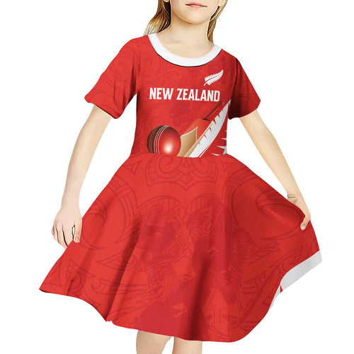 Custom New Zealand Cricket Kid Short Sleeve Dress Kiwi Birds Haka Dance Red Fern Sporty Style