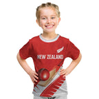 Custom New Zealand Cricket Kid T Shirt Kiwi Birds Haka Dance Red Fern Sporty Style