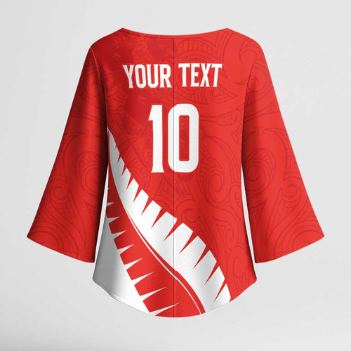 Custom New Zealand Cricket Kimono Sleeve Blouse Kiwi Birds Haka Dance Red Fern Sporty Style