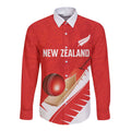 Custom New Zealand Cricket Long Sleeve Button Shirt Kiwi Birds Haka Dance Red Fern Sporty Style