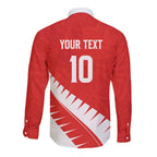 Custom New Zealand Cricket Long Sleeve Button Shirt Kiwi Birds Haka Dance Red Fern Sporty Style