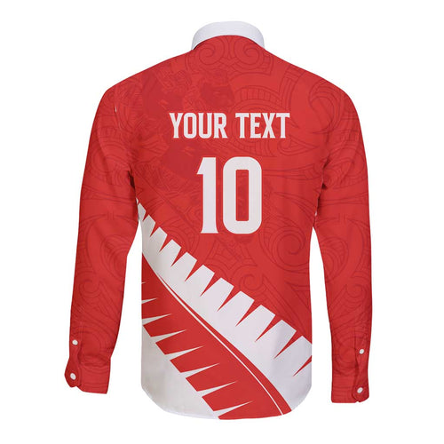 Custom New Zealand Cricket Long Sleeve Button Shirt Kiwi Birds Haka Dance Red Fern Sporty Style