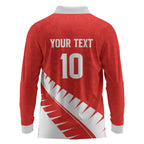 Custom New Zealand Cricket Long Sleeve Polo Shirt Kiwi Birds Haka Dance Red Fern Sporty Style