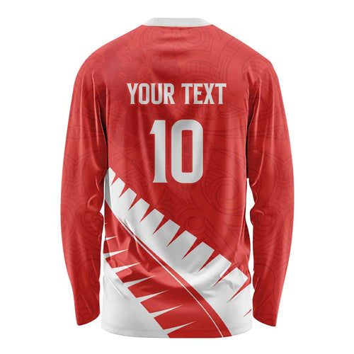 Custom New Zealand Cricket Long Sleeve Shirt Kiwi Birds Haka Dance Red Fern Sporty Style