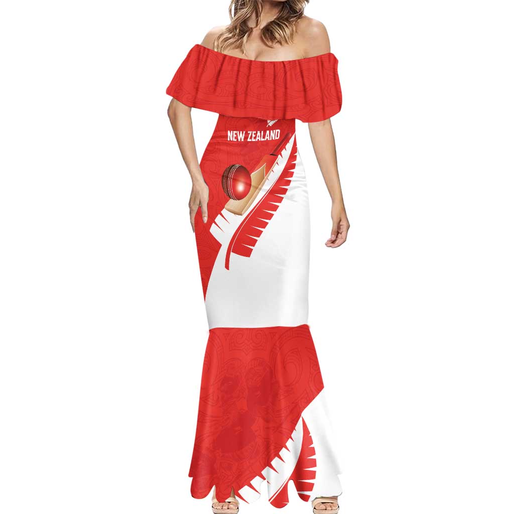 Custom New Zealand Cricket Mermaid Dress Kiwi Birds Haka Dance Red Fern Sporty Style