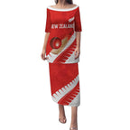 Custom New Zealand Cricket Puletasi Kiwi Birds Haka Dance Red Fern Sporty Style