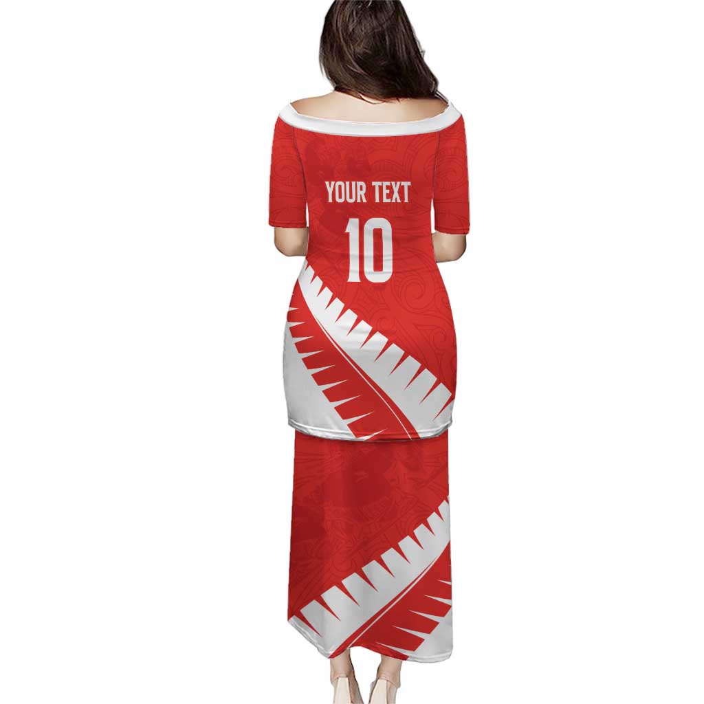 Custom New Zealand Cricket Puletasi Kiwi Birds Haka Dance Red Fern Sporty Style