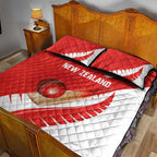 New Zealand Cricket Quilt Bed Set Kiwi Birds Haka Dance Red Fern Sporty Style
