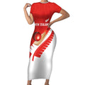 Custom New Zealand Cricket Short Sleeve Bodycon Dress Kiwi Birds Haka Dance Red Fern Sporty Style