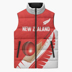 Custom New Zealand Cricket Sleeveless Puffer Jacket Kiwi Birds Haka Dance Red Fern Sporty Style