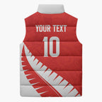 Custom New Zealand Cricket Sleeveless Puffer Jacket Kiwi Birds Haka Dance Red Fern Sporty Style