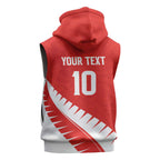 Custom New Zealand Cricket Sleeveless Zip Hoodie Kiwi Birds Haka Dance Red Fern Sporty Style