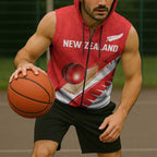 Custom New Zealand Cricket Sleeveless Zip Hoodie Kiwi Birds Haka Dance Red Fern Sporty Style