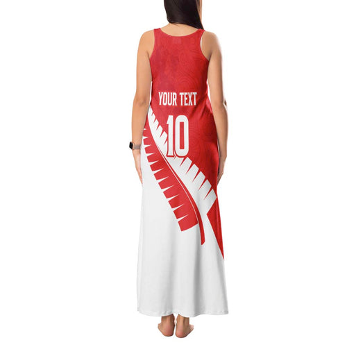 Custom New Zealand Cricket Tank Maxi Dress Kiwi Birds Haka Dance Red Fern Sporty Style