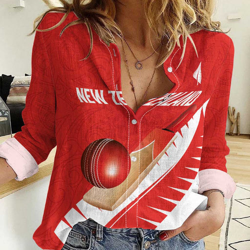 Custom New Zealand Cricket Women Casual Shirt Kiwi Birds Haka Dance Red Fern Sporty Style