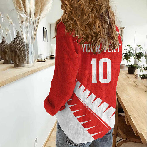 Custom New Zealand Cricket Women Casual Shirt Kiwi Birds Haka Dance Red Fern Sporty Style