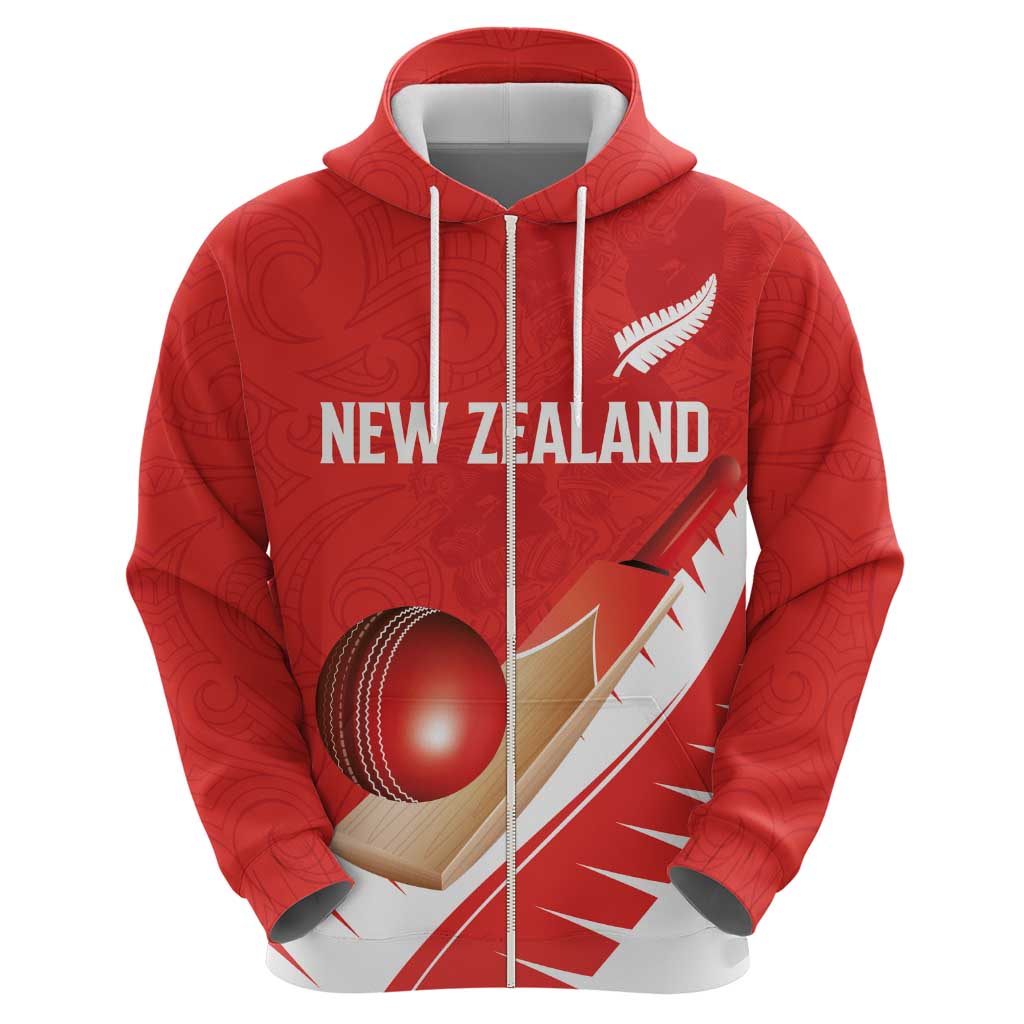 Custom New Zealand Cricket Zip Hoodie Kiwi Birds Haka Dance Red Fern Sporty Style