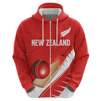 Custom New Zealand Cricket Zip Hoodie Kiwi Birds Haka Dance Red Fern Sporty Style