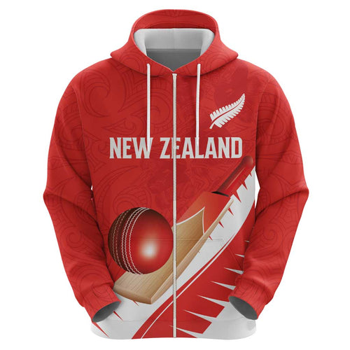 Custom New Zealand Cricket Zip Hoodie Kiwi Birds Haka Dance Red Fern Sporty Style