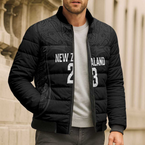 New Zealand Basketball Ta Moko Tribal Custom Bomber Puffer Jacket
