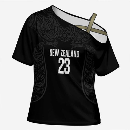New Zealand Basketball Ta Moko Tribal Custom Cross Shoulder Shirt