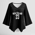 New Zealand Basketball Ta Moko Tribal Custom Kimono Sleeve Blouse