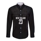 New Zealand Basketball Ta Moko Tribal Custom Long Sleeve Button Shirt
