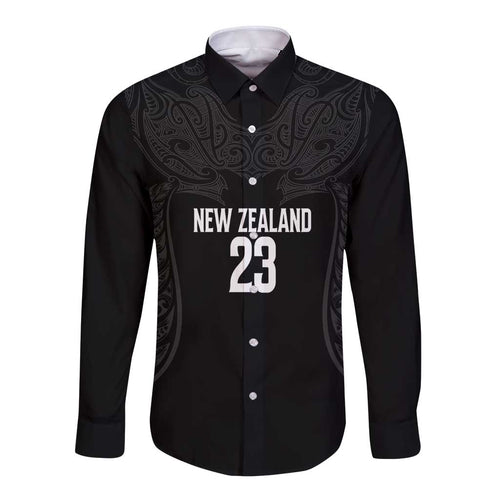 New Zealand Basketball Ta Moko Tribal Custom Long Sleeve Button Shirt