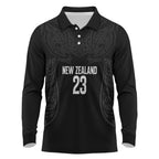 New Zealand Basketball Ta Moko Tribal Custom Long Sleeve Polo Shirt