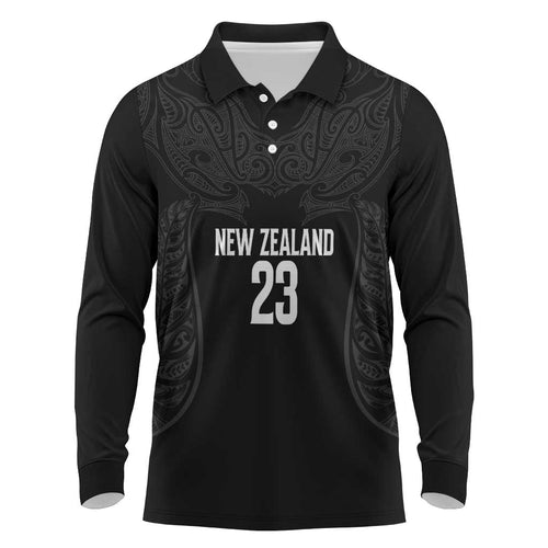 New Zealand Basketball Ta Moko Tribal Custom Long Sleeve Polo Shirt