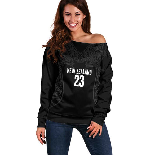 New Zealand Basketball Ta Moko Tribal Custom Off Shoulder Sweater
