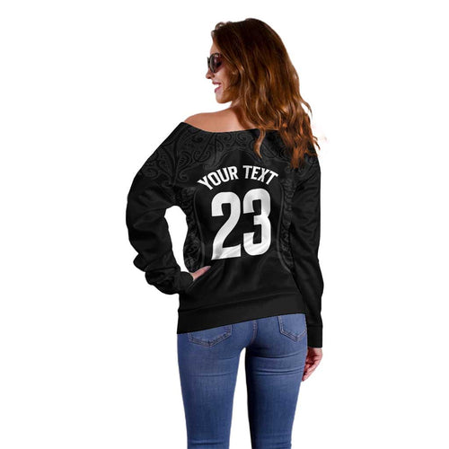 New Zealand Basketball Ta Moko Tribal Custom Off Shoulder Sweater