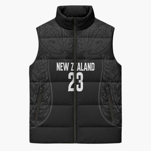 New Zealand Basketball Ta Moko Tribal Custom Sleeveless Puffer Jacket