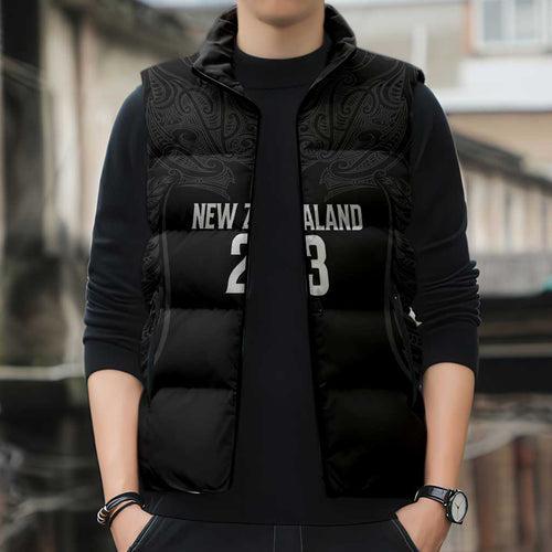 New Zealand Basketball Ta Moko Tribal Custom Sleeveless Puffer Jacket
