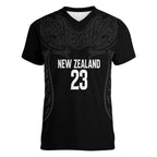 New Zealand Basketball Ta Moko Tribal Custom Women V-Neck T-Shirt