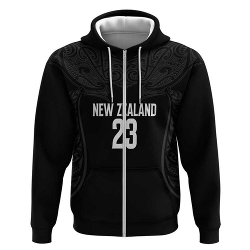 New Zealand Basketball Ta Moko Tribal Custom Zip Hoodie