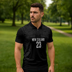 New Zealand Basketball Ta Moko Tribal Custom Zipper Polo Shirt