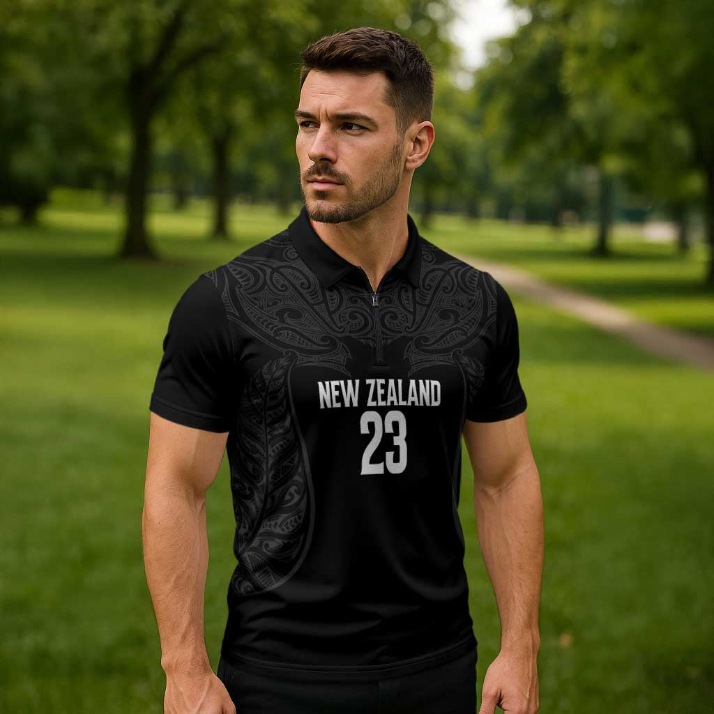 New Zealand Basketball Ta Moko Tribal Custom Zipper Polo Shirt